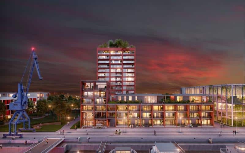 De Nieuwe Dokken_DEK_nacht_Schipperskaai Development cvba_verkleind Nieuwe Dokken Gent - autodelen en leasde voor VME en projectontwikkelaars